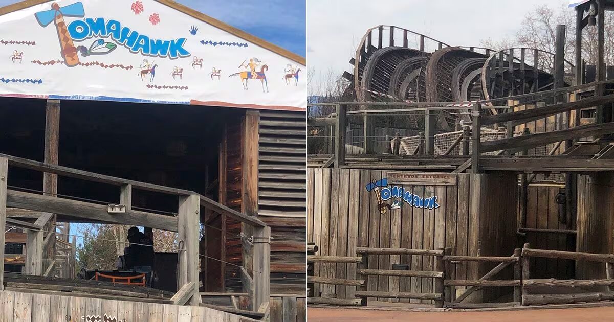 La atracción 'Tomahawk' de Port Aventura, este domingo, cerrada tras el accidente.