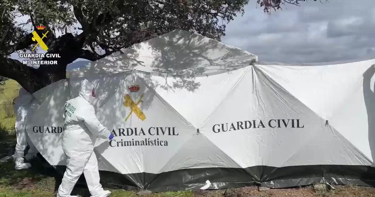 Carpa de la Guardia Civil en el lugar donde ha aparecido un cuerpo sin vida en los alrededores de Hinojal (Extremadura). / DELEGACIÓN DE GOBIERNO