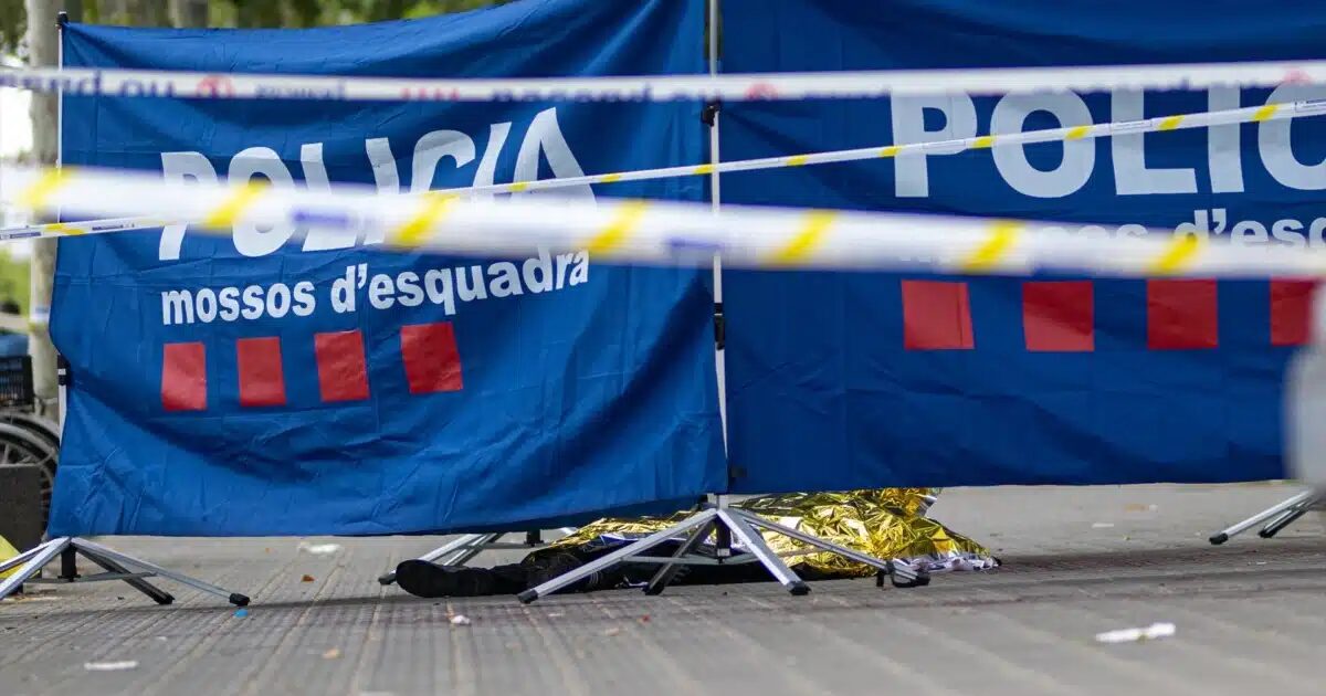 El cadáver del joven fallecido dentro de una carpa de los Mossos d'Esquadra.